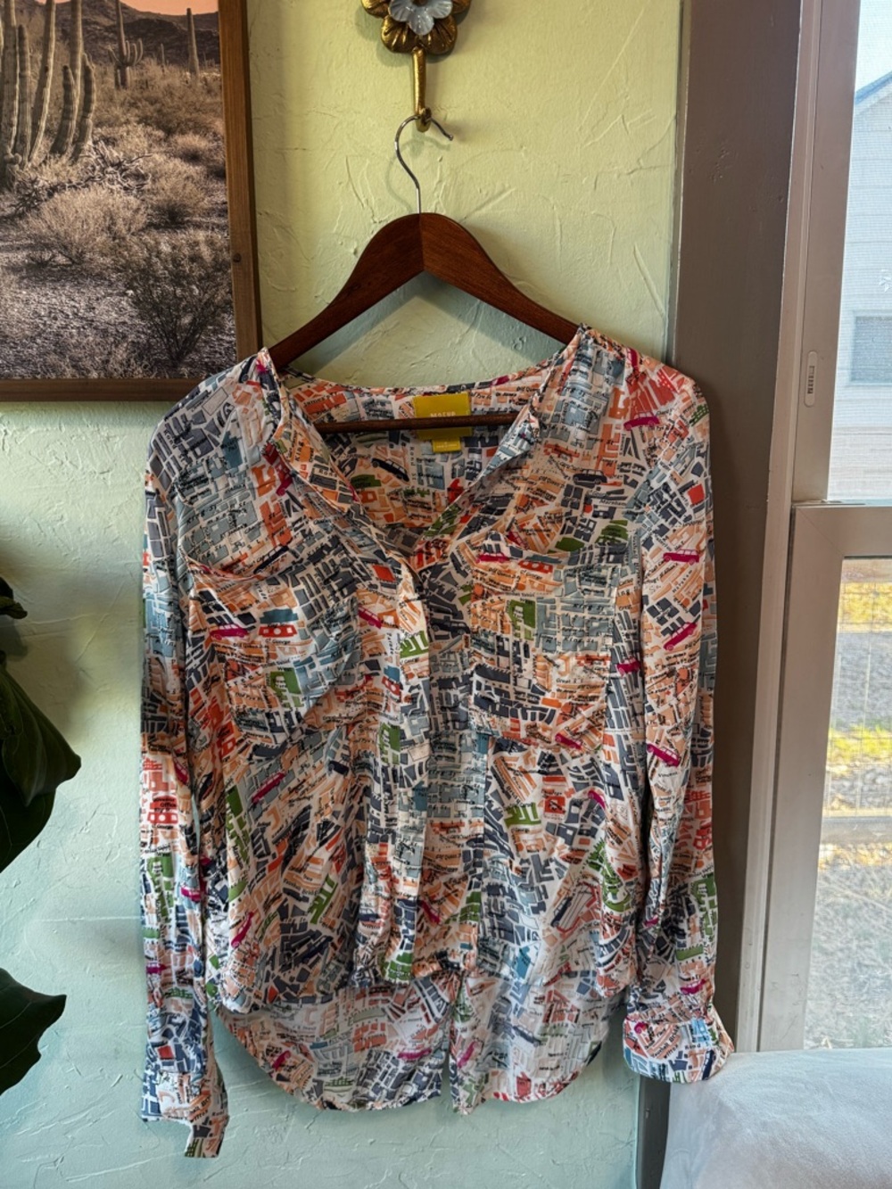 EUC Anthropologie Maeve London Cartography Button Down Shirt Size 0